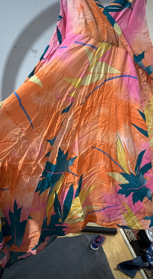 Drapeli Çok Renkli Uzun Kadın Elbise - Görsel 2