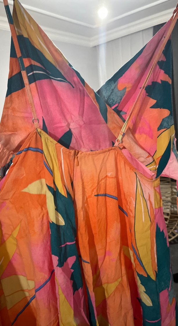 Drapeli Çok Renkli Uzun Kadın Elbise - Görsel 4