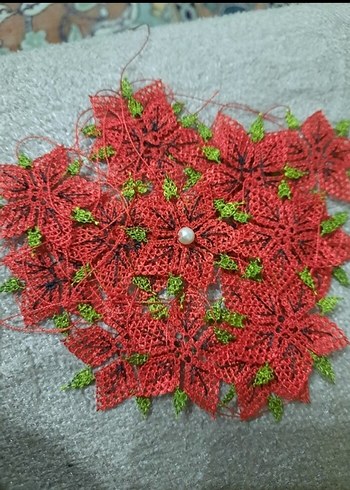 Boncuklu Kırmızı Çiçek Nakışı - Görsel 2