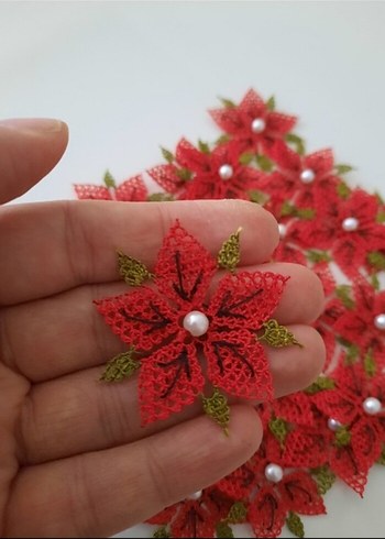 Boncuklu Kırmızı Çiçek Nakışı - Görsel 3