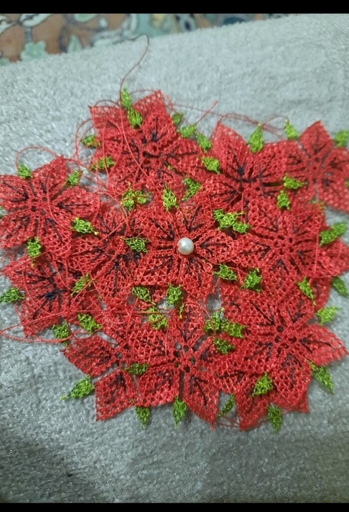 Boncuklu Kırmızı Çiçek Nakışı - Görsel 2