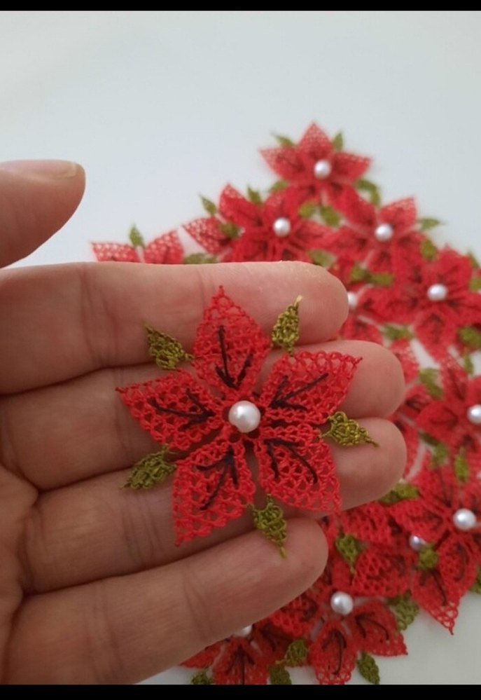 Boncuklu Kırmızı Çiçek Nakışı - Görsel 3