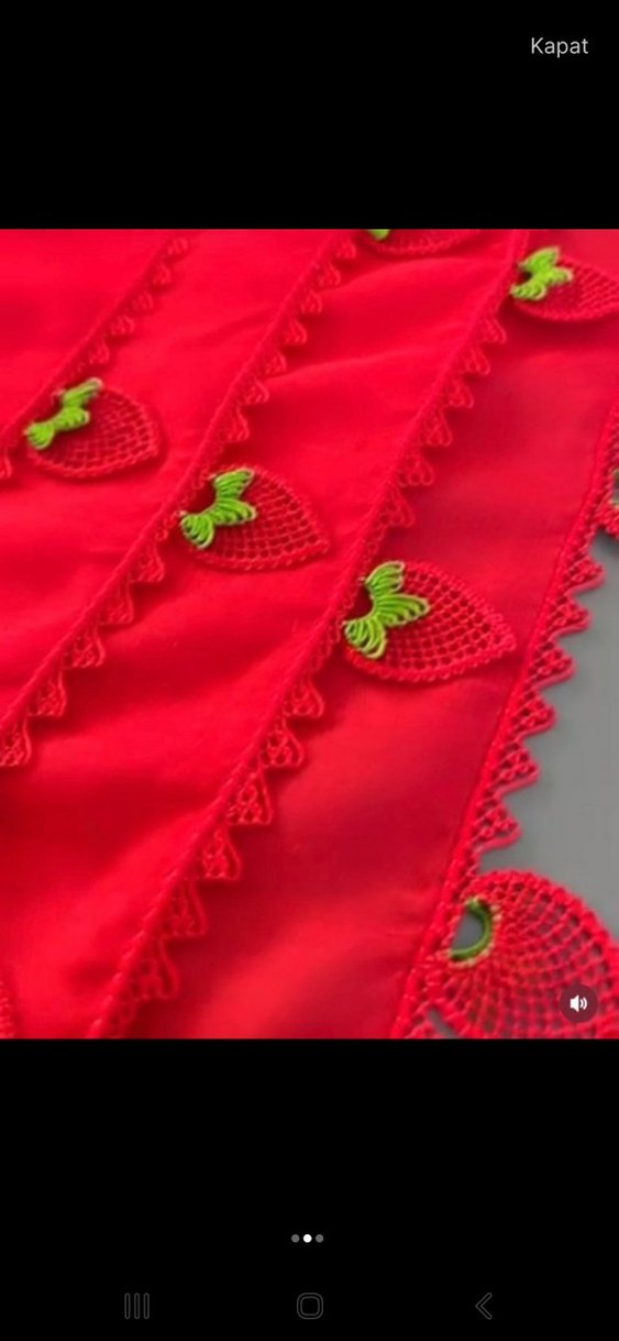 Bohem Kırmızı Çilek Motifli El İşi - Görsel 3