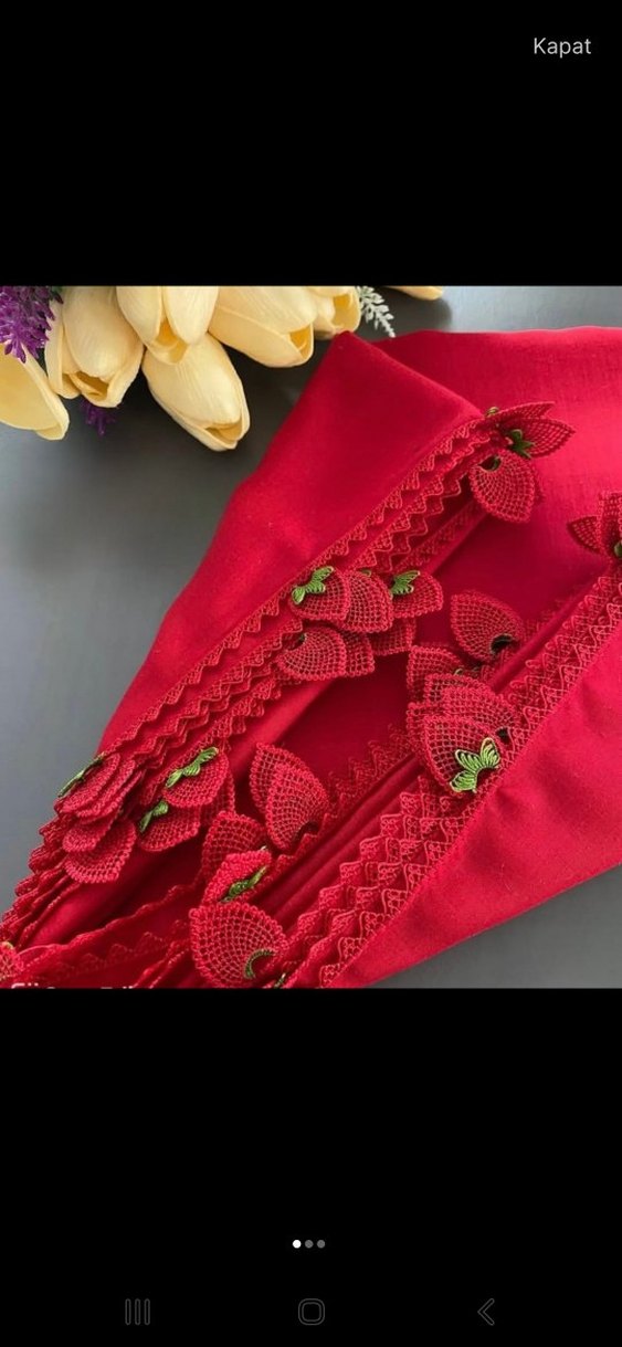 Bohem Kırmızı Çilek Motifli El İşi - Görsel 2