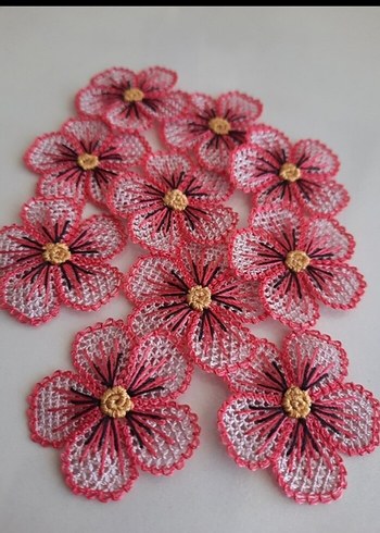 Bohem Kırmızı Çiçekli El İşi Dantel - Görsel 2