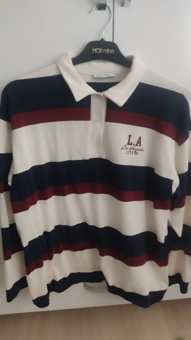 Uzun Kollu Çizgili Polo Tişört - Görsel 3