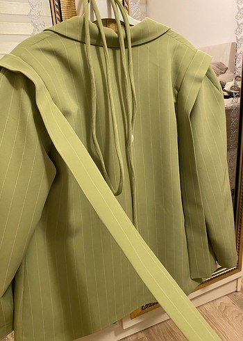 Yeşil Çizgili Kadın Blazer Ceket - Görsel 3
