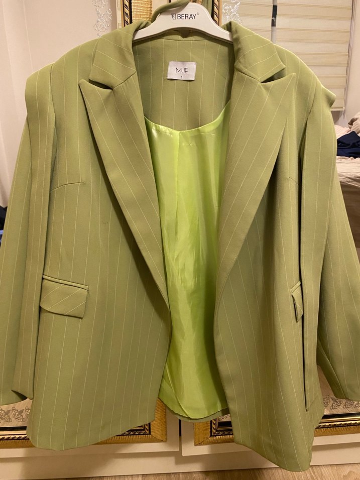 Yeşil Çizgili Kadın Blazer Ceket - Görsel 2