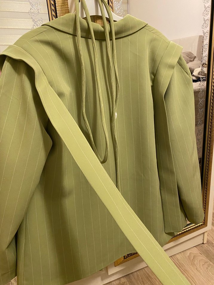 Yeşil Çizgili Kadın Blazer Ceket - Görsel 3