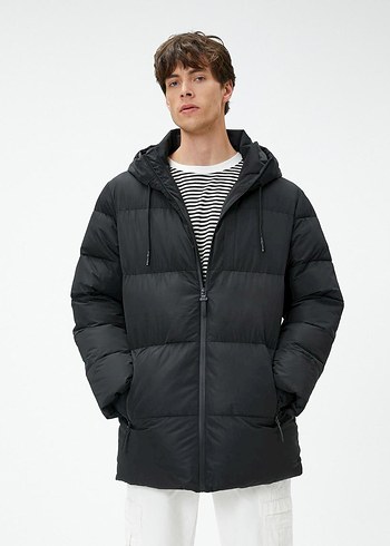 Erkek Gri Midi Kışlık Mont Kapüşonlu - Görsel 3