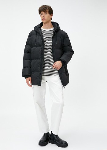 Erkek Gri Midi Kışlık Mont Kapüşonlu - Görsel 2