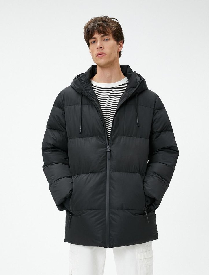 Erkek Gri Midi Kışlık Mont Kapüşonlu - Görsel 3