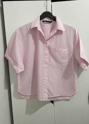 ara Kısa Kollu Pembe Çizgili Gömlek - Görsel 2