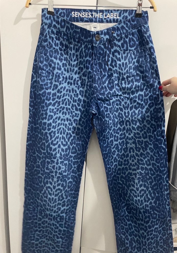 Mavi Leopar Desenli Kadın Denim Pantolon - Görsel 2