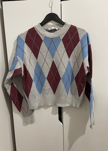 Pull and Bear Baklava Desen Triko Kazak - Görsel 5