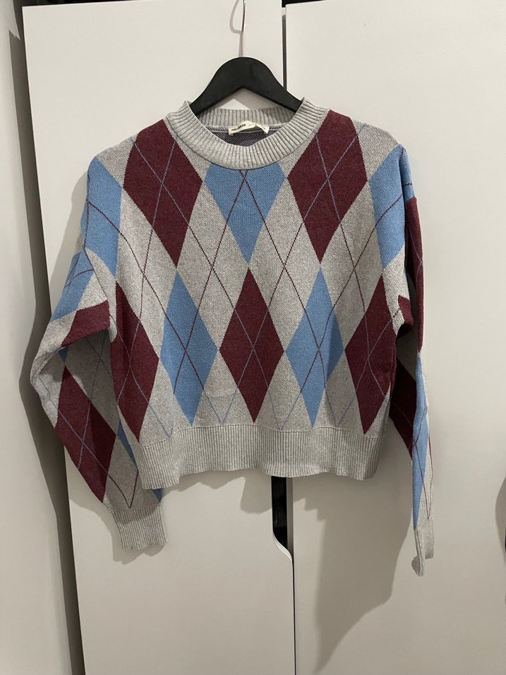 Pull and Bear Baklava Desen Triko Kazak - Görsel 5