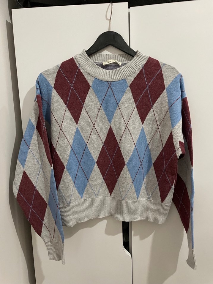 Pull and Bear Baklava Desen Triko Kazak - Görsel 2