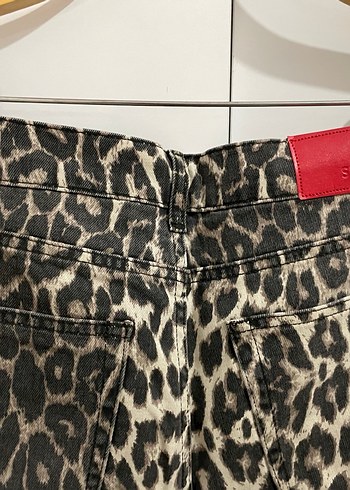 Kahverengi Leopar Desenli Kadın Jean Pantolon - Görsel 5