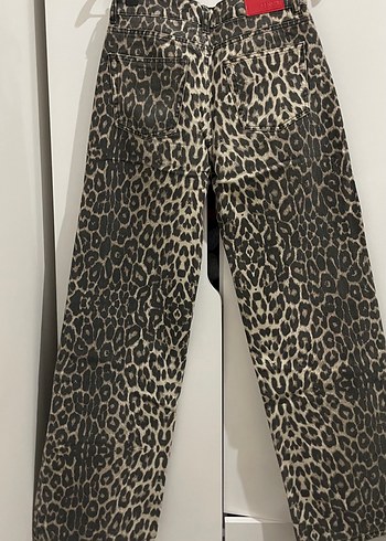 Kahverengi Leopar Desenli Kadın Jean Pantolon - Görsel 2