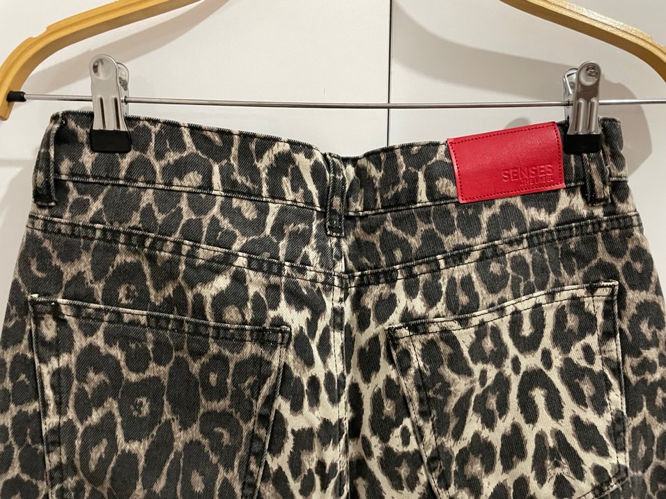 Kahverengi Leopar Desenli Kadın Jean Pantolon - Görsel 5