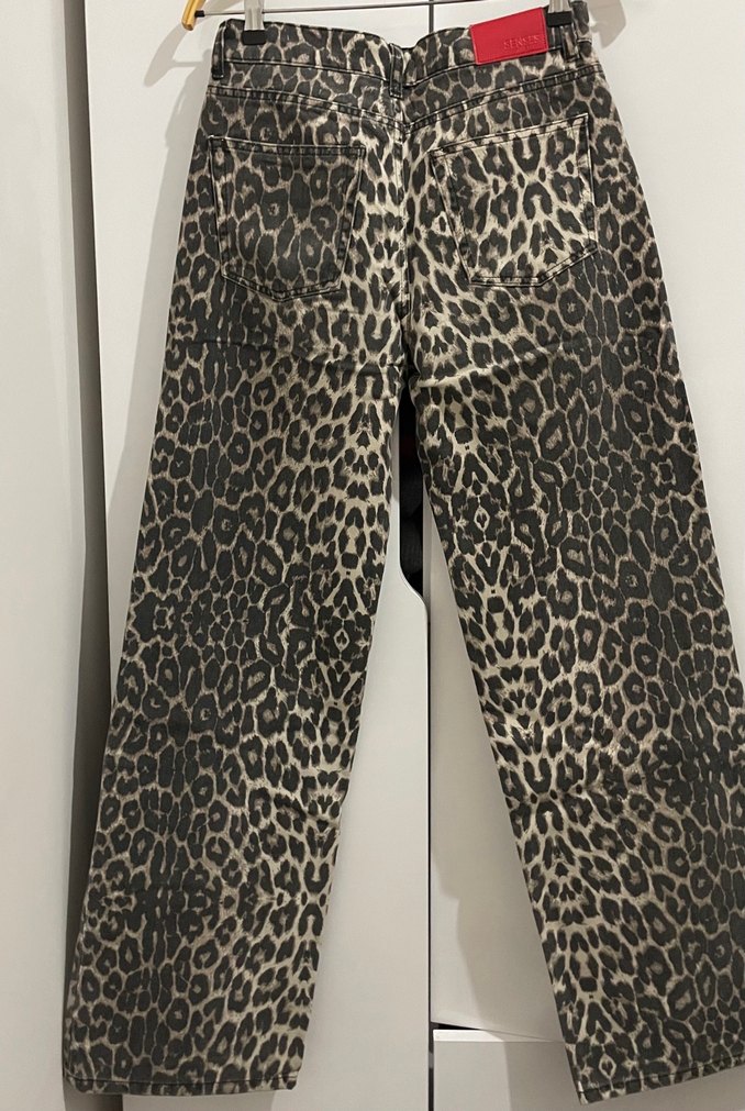 Kahverengi Leopar Desenli Kadın Jean Pantolon - Görsel 2