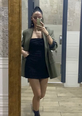 Zara Siyah Drapeli Straplez Mini Elbise - Görsel 3