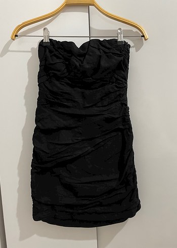 Zara Siyah Drapeli Straplez Mini Elbise - Görsel 4