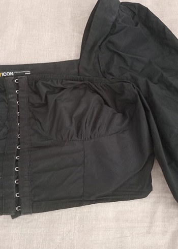 Düğmeli Siyah Gotik Keten Bluz - Görsel 2