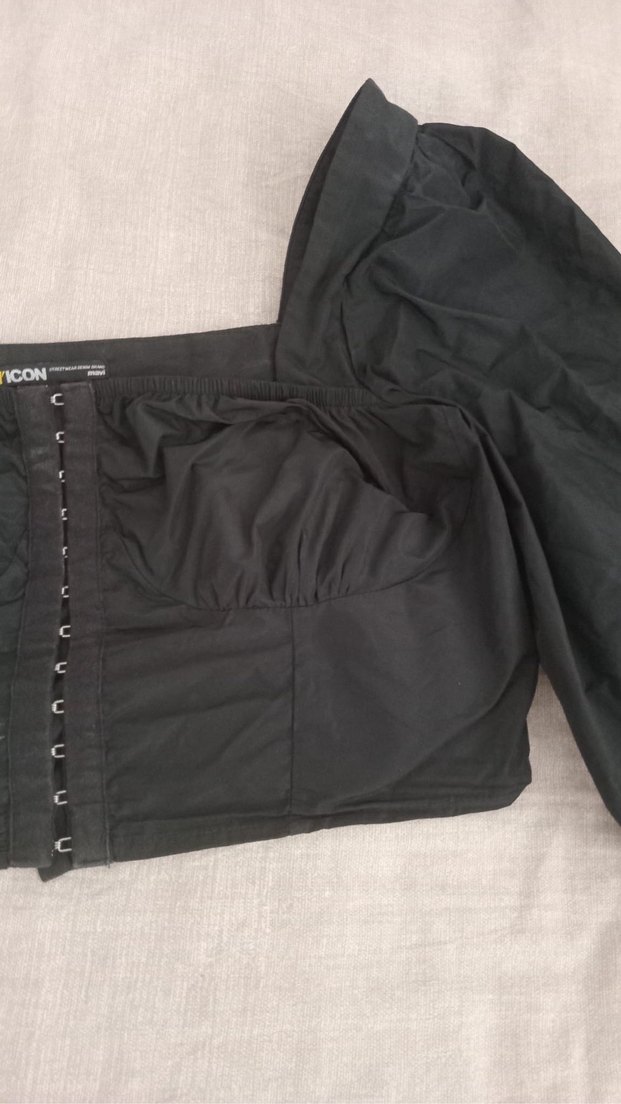 Düğmeli Siyah Gotik Keten Bluz - Görsel 2