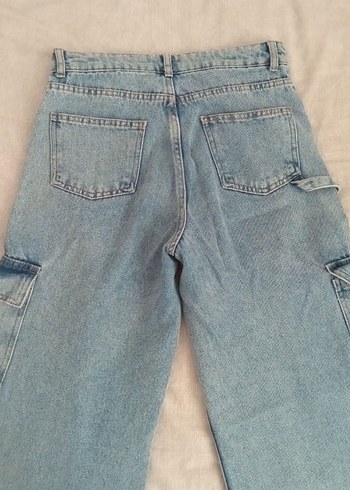 Gri Kemerli Geniş Paça Midi Kadın Kot Pantolon - Görsel 3