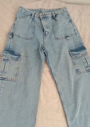 Gri Kemerli Geniş Paça Midi Kadın Kot Pantolon - Görsel 2