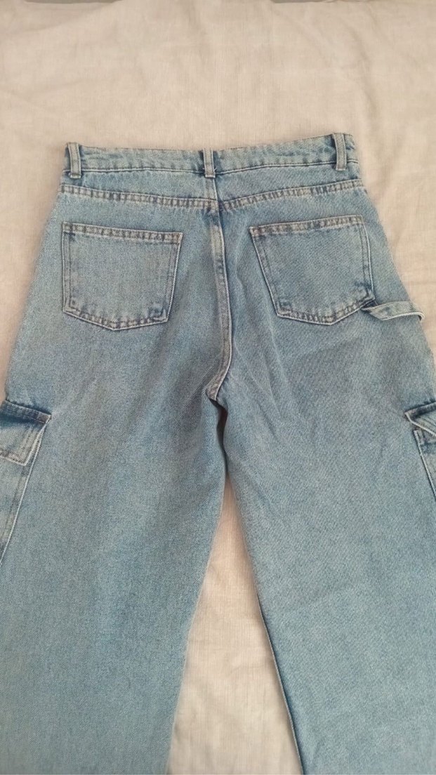 Gri Kemerli Geniş Paça Midi Kadın Kot Pantolon - Görsel 3