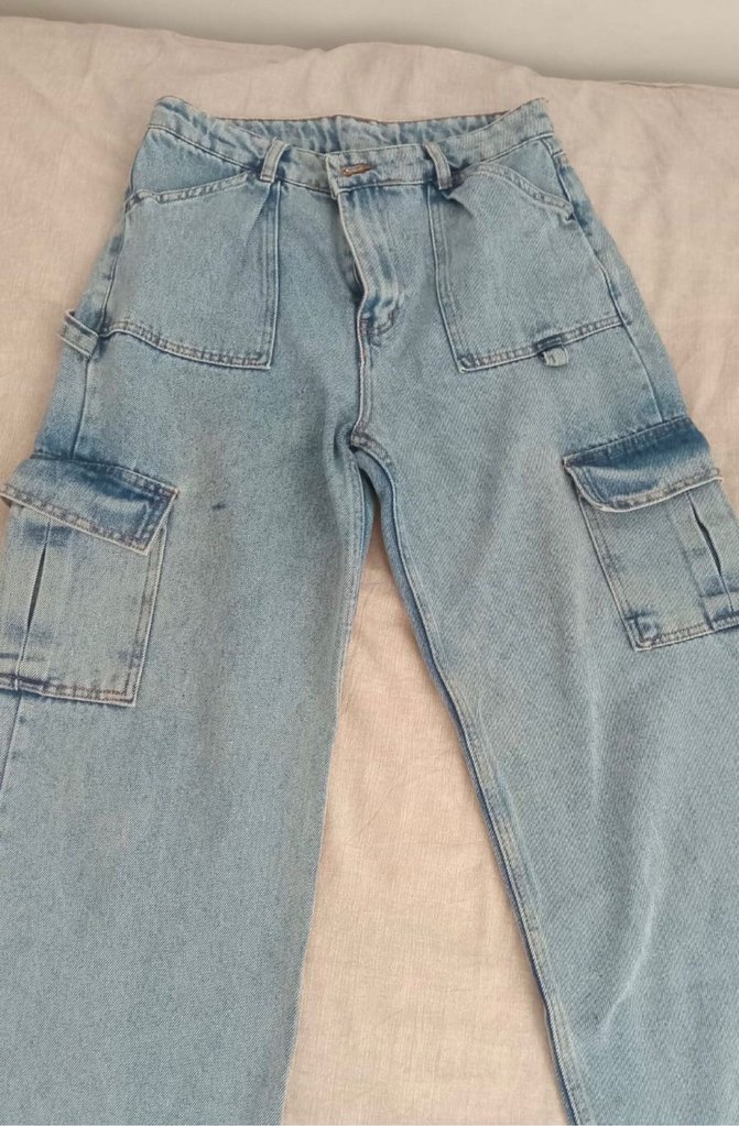 Gri Kemerli Geniş Paça Midi Kadın Kot Pantolon - Görsel 2