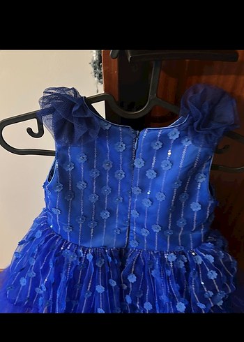 Nakışlı Mavi Kız Çocuk abiye Elbisesi - Görsel 3