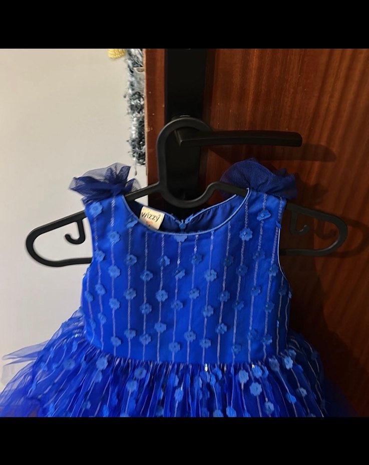 Nakışlı Mavi Kız Çocuk abiye Elbisesi - Görsel 4