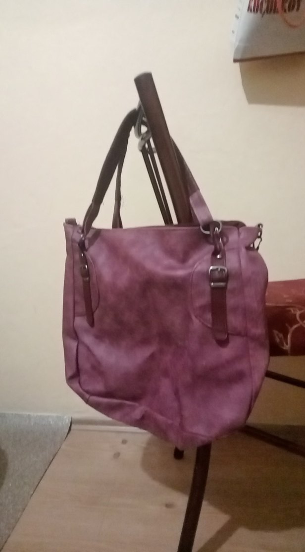 Mor Deri Kadın Çantası, Tokalı - Görsel 2