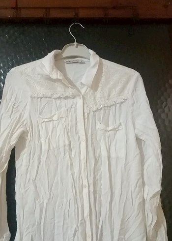 Kadın Beyaz Uzun Kollu Keten Gömlek - Görsel 2