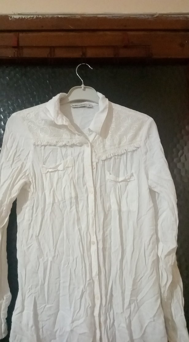 Kadın Beyaz Uzun Kollu Keten Gömlek - Görsel 2