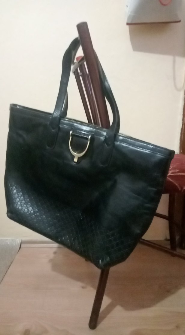 Siyah Deri Yılan Desenli Klasik Çanta - Görsel 2