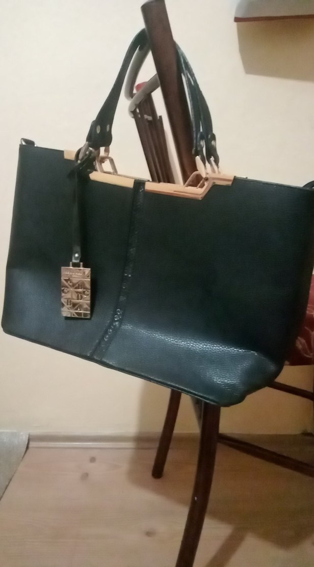 Klasik Siyah Deri Kadın Çanta - Görsel 2