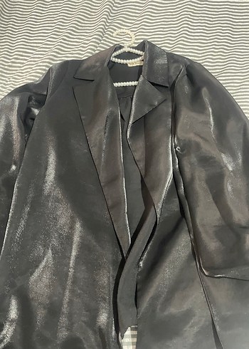 Zara Siyah Parlak Janjan Kumas Oversize Ceket