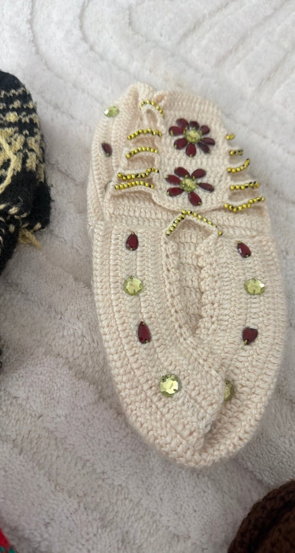 Renkli Nakışlı Kadın Triko Ev Terlikleri - Görsel 3