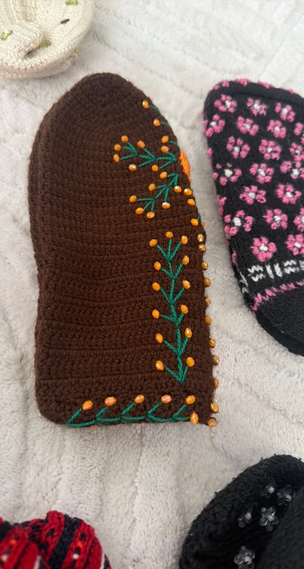 Renkli Nakışlı Kadın Triko Ev Terlikleri - Görsel 2