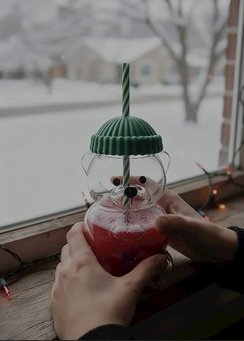 Goggy Bear  Yeşil Kapaklı Ayı Tasarımlı Renkli Bardak - Görsel 3