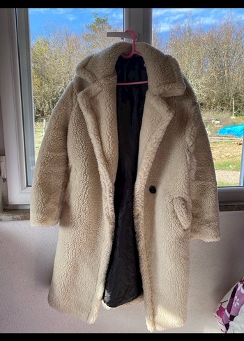 Bej Midi Peluş Kadın Kaban - Görsel 3