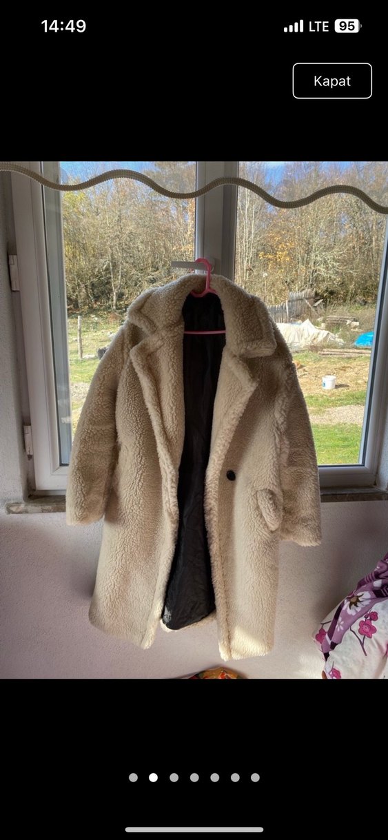 Bej Midi Peluş Kadın Kaban - Görsel 2