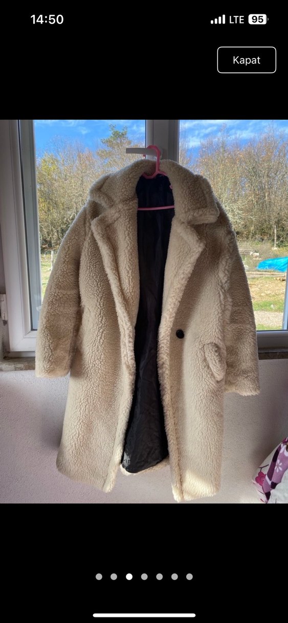 Bej Midi Peluş Kadın Kaban - Görsel 3