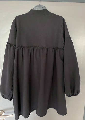 Düğmeli Siyah Midi Uzun Kollu Keten Tunik - Görsel 3