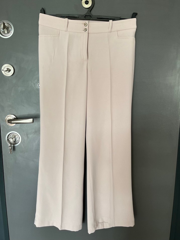 Bej Kadın Kumaş Pantolon, Midi Boy, Pilili - Görsel 2