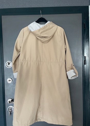 Bej Uzun Kadın Trençkot Fermuarlı - Görsel 3